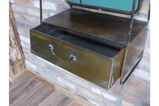 Bronze Effect Wall Mirror with Drawer, Vintage Style Decor