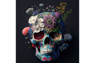 Skull with Flowers Glass Art - Gothic Home Decor