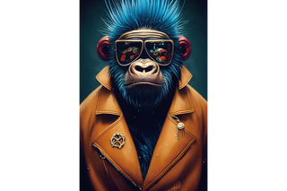 Blue Haired Monkey, Tempered glass wall art image 1
