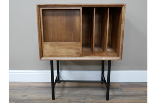 Retro Book & Vinyl Storage Fir Wood Cabinet