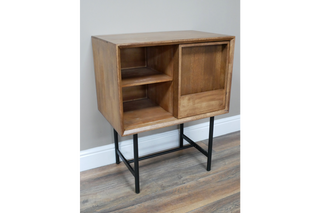 Retro Book & Vinyl Storage Fir Wood Cabinet