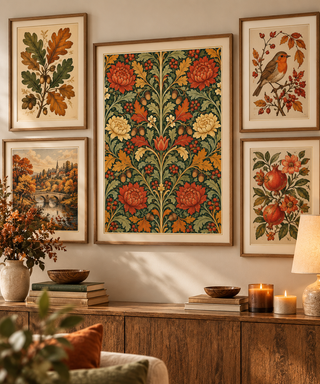 William Morris Style Gallery Wall Set of 3 Prints, Autumn Botanical
