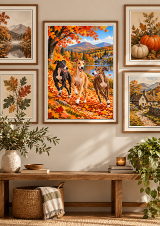 Greyhound Autumn Wall Art Print