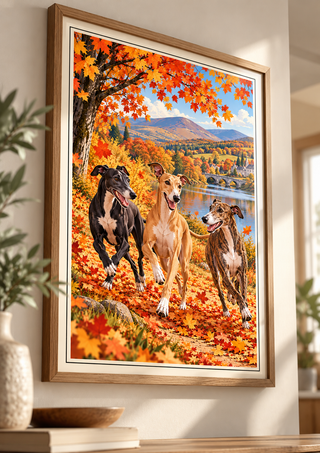 Greyhound Autumn Wall Art Print
