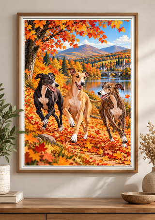 Greyhound Autumn Wall Art Print