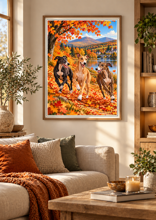 Greyhound Autumn Wall Art Print