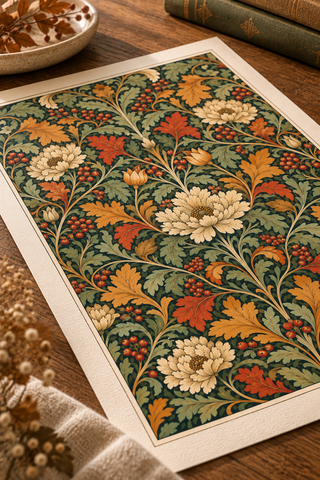 William Morris Autumn Print, Green Orange Style