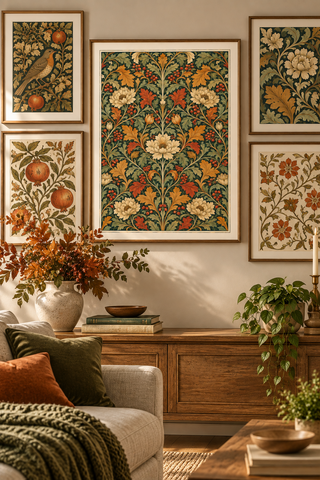 William Morris Style Gallery Wall Set of 3 Prints, Autumn Botanical