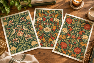 William Morris Style Botanical Print, Floral Bird Green Decor