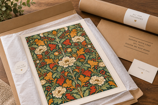 William Morris Autumn Print, Green Orange Style