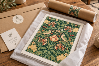 William Morris Style Botanical Print, Floral Bird Green Decor