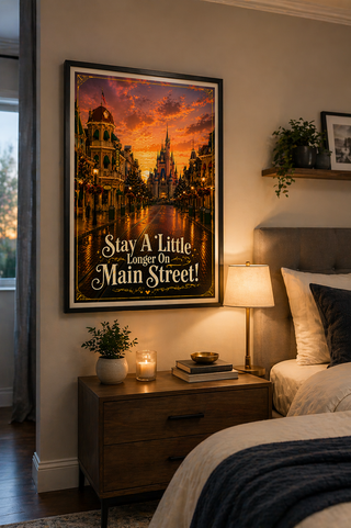 Disneyland Paris Print, Stay A Little Longer on Main Street Poster, A4 A3 Wall Art, Inspired Gift Travel Poster