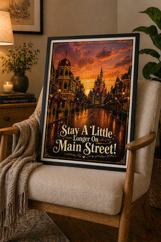 Disneyland Paris Print, Stay A Little Longer on Main Street Poster, A4 A3 Wall Art, Inspired Gift Travel Poster