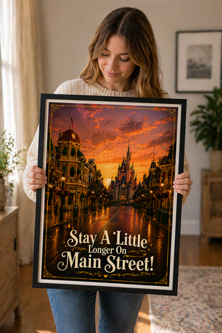Disneyland Paris Print, Stay A Little Longer on Main Street Poster, A4 A3 Wall Art, Inspired Gift Travel Poster