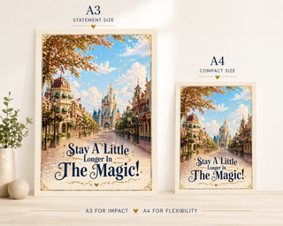 Disneyland Paris Print, Stay A Little Longer in The Magic Main Street Poster, A4 A3 Wall Art