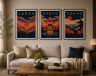 Japan Poster Set of 3 | Tokyo Kyoto Sakura Japandi Wall Art Prints | Japanese Travel Posters | A4 & A3