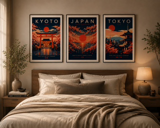 Japan Poster Set of 3 | Tokyo Kyoto Sakura Japandi Wall Art Prints | Japanese Travel Posters | A4 & A3