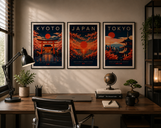 Japan Poster Set of 3 | Tokyo Kyoto Sakura Japandi Wall Art Prints | Japanese Travel Posters | A4 & A3