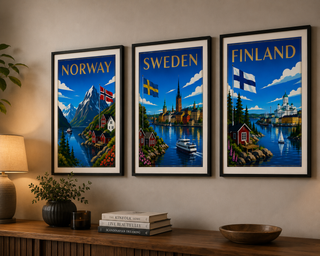 Scandinavian Travel Poster Set of 3 – Norway, Sweden & Finland Nordic