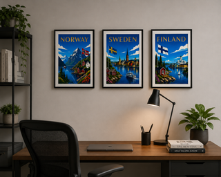 Scandinavian Travel Poster Set of 3 – Norway, Sweden & Finland Nordic