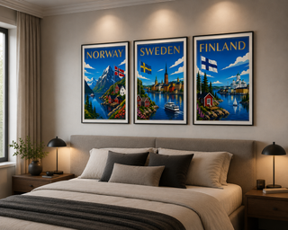 Scandinavian Travel Poster Set of 3 – Norway, Sweden & Finland Nordic