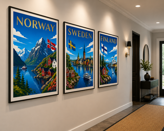 Scandinavian Travel Poster Set of 3 – Norway, Sweden & Finland Nordic