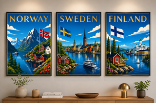 Scandinavian Travel Poster Set of 3 – Norway, Sweden & Finland Nordic