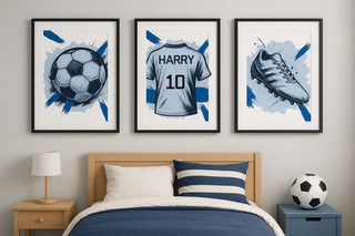 Personalised Football Wall Art Prints, Boys Bedroom Decor, Set of 3