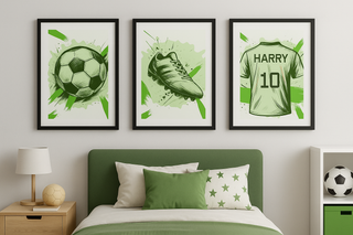 Personalised Football Wall Art Prints, Boys Bedroom Decor, Set of 3
