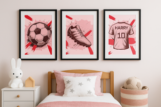 Personalised Football Wall Art Prints, Boys Bedroom Decor, Set of 3