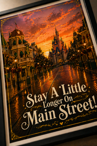 Disneyland Paris Print, Stay A Little Longer on Main Street Poster, A4 A3 Wall Art, Inspired Gift Travel Poster