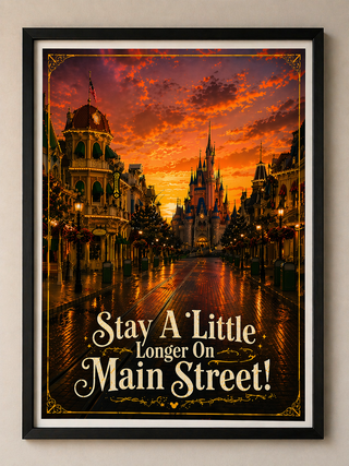 Disneyland Paris Print, Stay A Little Longer on Main Street Poster, A4 A3 Wall Art, Inspired Gift Travel Poster