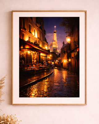 Paris Night Photography Print Set | Moody Cafe & Cityscape Wall Art