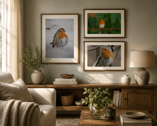 Robin Bird Print Set of 3 – Rustic Nature Wall Art Collection | A4 Framed Style Woodland Decor