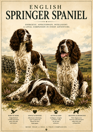 English Springer Spaniel Print,Vintage Style