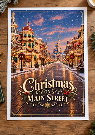 Christmas on Main Street Print, Magical Disneyland Poster