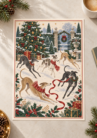 Greyhound Christmas Print, Festive Dog Wall Art