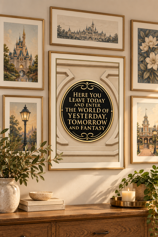 Disney Entrance Plaque, Here You Leave Today Quote Print