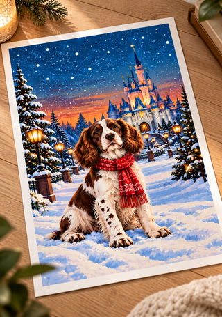 Christmas Springer Spaniel Print, Fairytale Castle Wall Art
