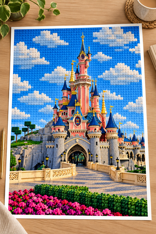 Disneyland Paris, Fairytale Castle Building Lego Style Art Print