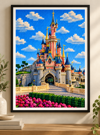 Disneyland Paris, Fairytale Castle Building Lego Style Art Print