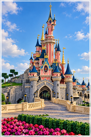 Disneyland Paris, Fairytale Castle Building Lego Style Art Print