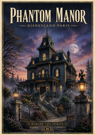 Phantom Manor Illustrated Art Print, Disneyland Paris