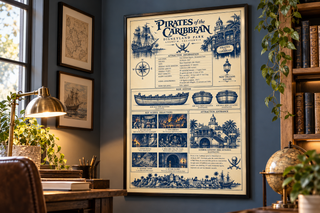 Pirates of the Caribbean Blueprint Print, Disneyland Anaheim Poster,