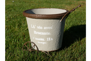 Rustic Barrow Planter, Cream & Brown French Chic Garden Pot