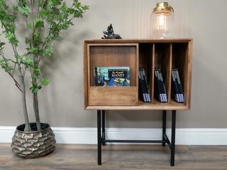 Retro Book & Vinyl Storage Fir Wood Cabinet