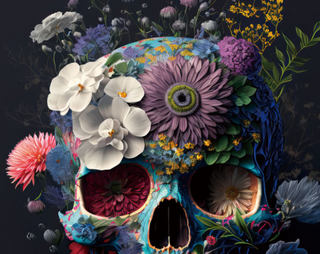 Skull with Flowers Glass Art - Gothic Home Decor
