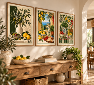 Mediterranean Kitchen Wall Art Set of 3, Lemon Olive Botanical Prints