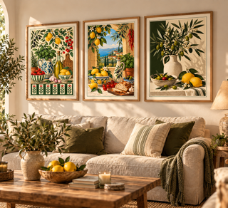 Mediterranean Kitchen Wall Art Set of 3, Lemon Olive Botanical Prints