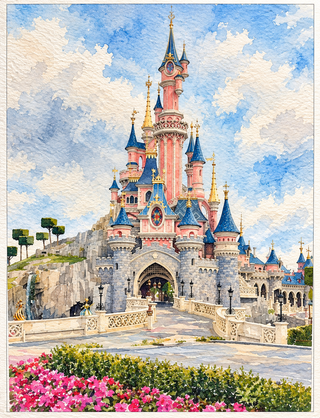 Disneyland Paris Castle Watercolour Print, Wall Art